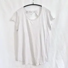 マックススタジオ Tシャツ Uネック フレンチスリーブ 無地 L相当 白 綿