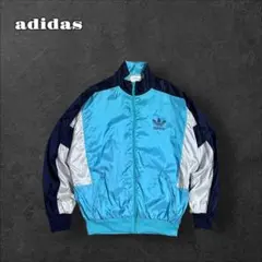 adidasアディダス80s-90sナイロンジャケットメッシュトレフォイル水色