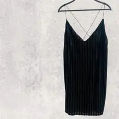 キャミワンピース ベロア ストライプ ブラック Lサイズ相当