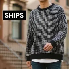 【美品】SHIPS 黒 ニット M メンズ 定番 人気 バーズアイのサムネイル