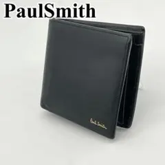 ポールスミス 二つ折り財布 ロゴ入り ブラック レザー メンズ
