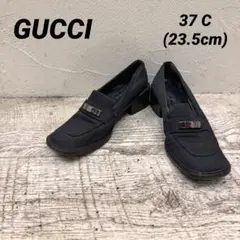 中古美品★GUCCI グッチ シルバープレート スクエアトゥ ヒールローファー