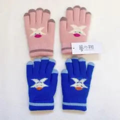 ✨即購入OK✨ ニット手袋 防寒手袋 裏起毛 5本指 子供用 ピンク 青のサムネイル