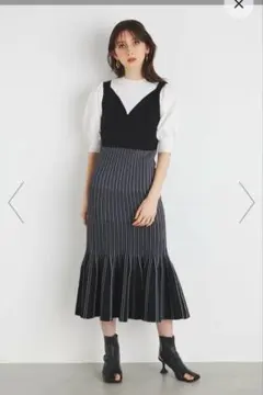 リエンダ　rienda半袖ニットワンピース ビスチェデザイン