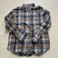 coen 長袖ネルシャツ Mサイズ グレーオレンジチェック