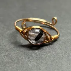 WR708FG 天然石 ワイヤーリング ブラックトルマリンインクォーツ フリー