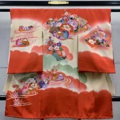 606axu32□七五三 3歳 お宮参り 長襦袢付き 女児 祝着 扇に花□美品 