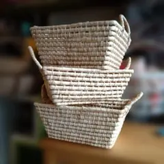天然素材のスタッキングバスケット　3個セット