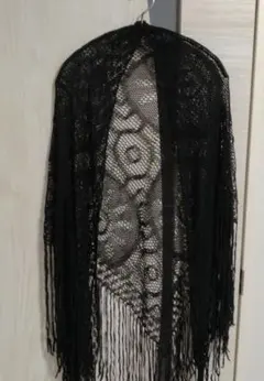 ブラックレースフリンジ付きレースストール