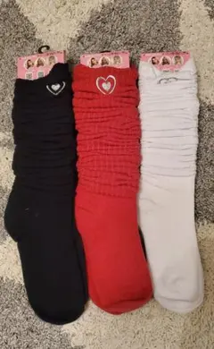 値下げ❣️ハート刺繍 ルーズソックス3足セット しまむら