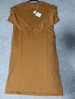 オレンジブラウン 長袖 ロングカットソーワンピース