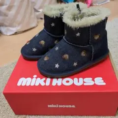 Miki House デニムブーツ クマ柄刺繍