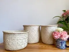 メキシコ　オアハカ　パームヤシ　カゴ　3点セット