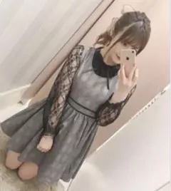evelyn ブラック レース トップス 長袖のサムネイル