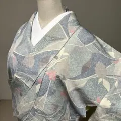 【匿名配送】昭和レトロ 着物 正絹 小紋 パステル調 水色 灰色