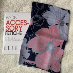 ELLE スカーフ 花柄 ネイビー ピンクのサムネイル