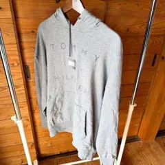 TOMMY HILFIGER ロゴ刺繍 プルオーバーパーカー グレー L