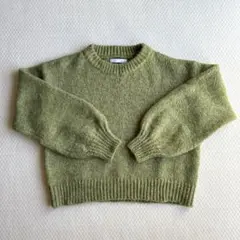 【美品】Aunt Maries ボリューム袖ニット ミックスカラー 黄緑 秋冬