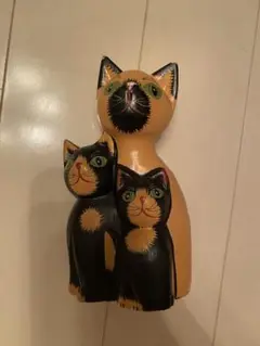 猫の木製置物 3匹セット