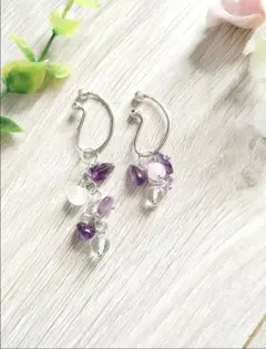 【再販】ハンドメイドイヤーカフ☆天然石アメジスト&ローズクウォーツ&水晶