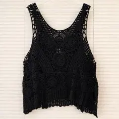 ZARA ブラック レース ニットベスト - メルカリ