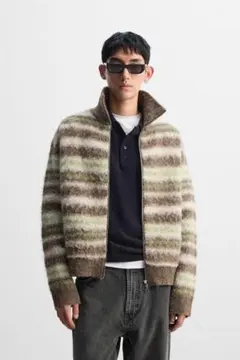 【新品タグ付】ZARA テクスチャーストライプカーディガン