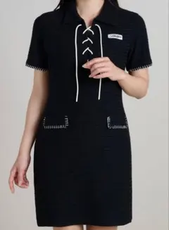 Herlipto 半袖 レースアップ ニットワンピースのサムネイル
