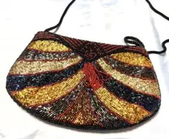 ビーズ刺繍 クラッチバッグ　ショルダーバッグ　布リボン紐　煌びやか