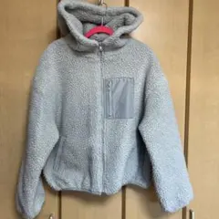 フード付きボアジャケット　グレー　フリーサイズ　ゆったり目