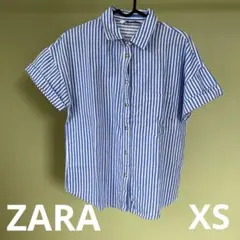 ZARA半袖ストライプシャツブルー春夏