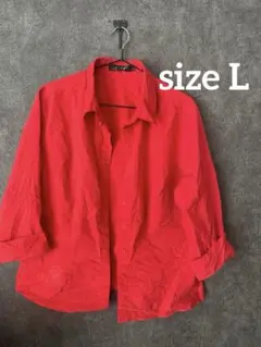 EZEN レッドシャツ L 綿シャツ 明るい差し色に◎ 古着