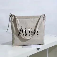 【BTS】 ARMY人文字デザイン コーデュロイ ショルダーバッグ　ベージュ