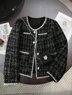ブラックツイードノーカラージャケット
