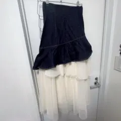 WILLSELECTION ロングスカート デニム切り返しチュールスカート