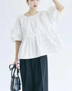 coca コカ パリフワバックリボンブラウス L ドット