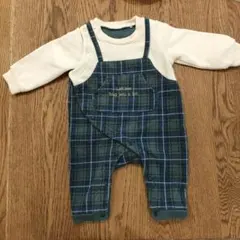 ロンパース・カバーオール 緑と青のチェック柄　60〜70