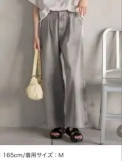 GLOBAL WORK デニムタックワイドパンツ　M ライトグレー