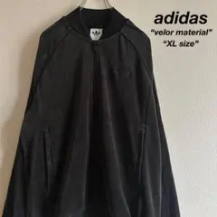adidas アディダス トラックジャケット ベロア トレフォイル 刺繍ロゴ 黒