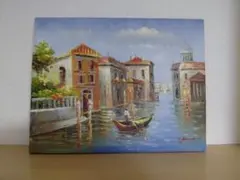 【真作】絵画　油彩4号　ベニス　ヴェネツィア港景色　ゴンドラと鐘楼　B126 真作】絵画 油彩4号 ベニス ヴェネツィア港景色 ゴンドラと鐘楼 B126