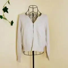 Human　Woman　wool混　ノーカラーカーディガン　M　グレー　暖か