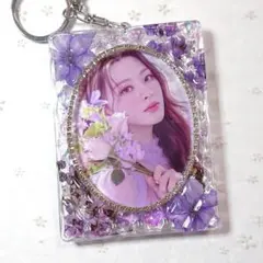 キルティング 押し花 花 紫 トレカ ケース デコ トレカキーホルダー レジン
