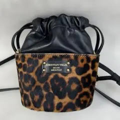 クリスチャンヴィラ レオパード ヒョウ柄 ハラコ レザー ショルダー巾着バッグのサムネイル
