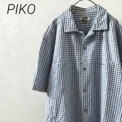 PIKO 90s シアサッカーシャツ 半袖 チェック柄 胸ポケット ロゴ刺繍のサムネイル