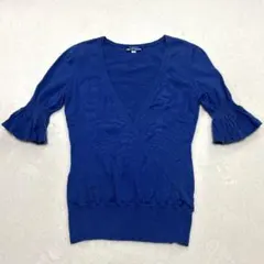 【美品】BURBERRY 半袖カシュクールニット ブルーのサムネイル