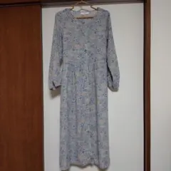 Samansa Mos2 blue 花柄ロングワンピース M