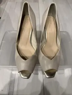 ベージュ オープントゥパンプス 高ヒール