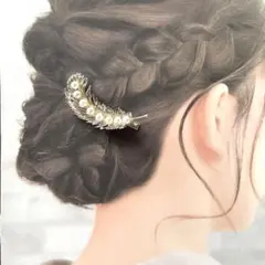 羽のヘアピン　和装髪飾り　和風ヘアピン　パールヘアピン　パール髪飾り　ゴールドA
