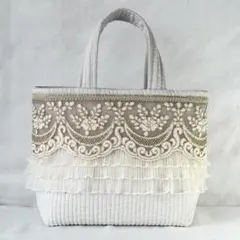 No. 620 ヌビバッグ ヌビトートバッグ インド 刺繍 リボン フリルのサムネイル