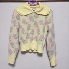 ZARA 花柄ラウンドカラー長袖セーター S