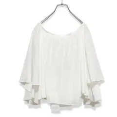 ADAM ET ROPE' シフォンギャザーフレアブラウス 2way ベアトップ